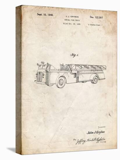 PP506-Vintage Parchment Firetruck 1940 Patent Poster-Cole Borders-Stretched Canvas