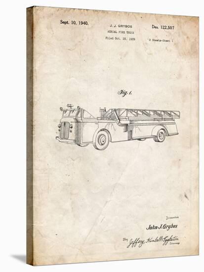 PP506-Vintage Parchment Firetruck 1940 Patent Poster-Cole Borders-Stretched Canvas