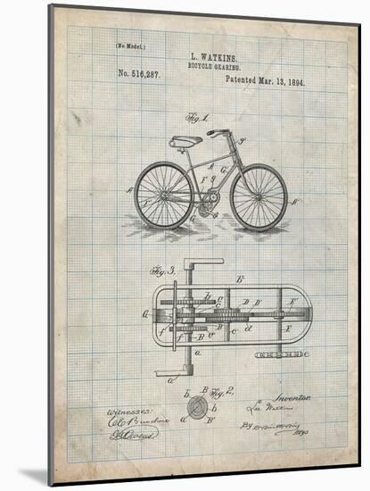PP51-Antique Grid Parchment Bicycle Gearing 1894 Patent Poster-Cole Borders-Mounted Giclee Print