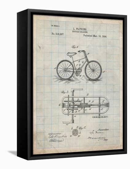 PP51-Antique Grid Parchment Bicycle Gearing 1894 Patent Poster-Cole Borders-Framed Stretched Canvas