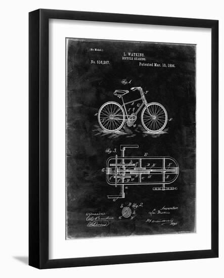 PP51-Black Grunge Bicycle Gearing 1894 Patent Poster-Cole Borders-Framed Giclee Print