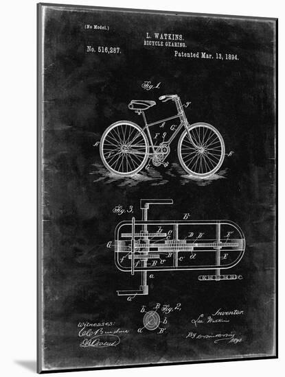 PP51-Black Grunge Bicycle Gearing 1894 Patent Poster-Cole Borders-Mounted Giclee Print
