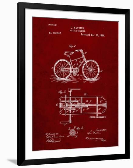 PP51-Burgundy Bicycle Gearing 1894 Patent Poster-Cole Borders-Framed Giclee Print