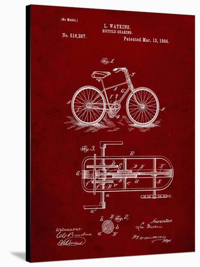 PP51-Burgundy Bicycle Gearing 1894 Patent Poster-Cole Borders-Stretched Canvas