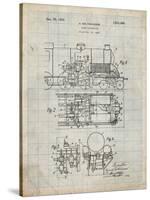 PP516-Antique Grid Parchment Steam Train Locomotive Patent Poster-Cole Borders-Stretched Canvas