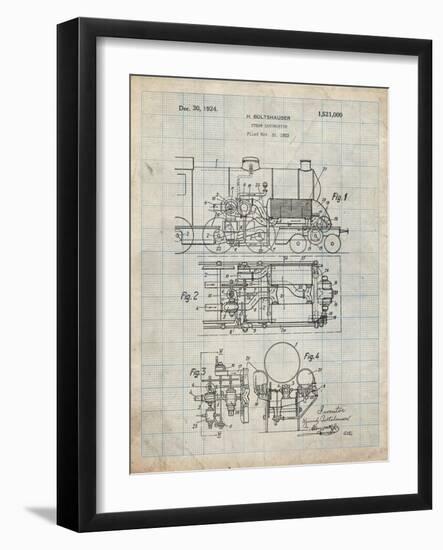 PP516-Antique Grid Parchment Steam Train Locomotive Patent Poster-Cole Borders-Framed Giclee Print