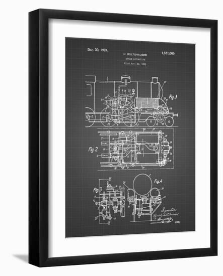 PP516-Black Grid Steam Train Locomotive Patent Poster-Cole Borders-Framed Giclee Print