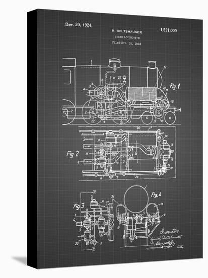 PP516-Black Grid Steam Train Locomotive Patent Poster-Cole Borders-Stretched Canvas