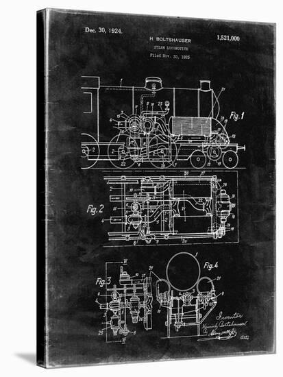 PP516-Black Grunge Steam Train Locomotive Patent Poster-Cole Borders-Stretched Canvas