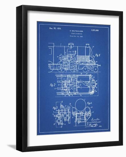 PP516-Blueprint Steam Train Locomotive Patent Poster-Cole Borders-Framed Giclee Print