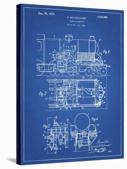 PP516-Blueprint Steam Train Locomotive Patent Poster-Cole Borders-Stretched Canvas