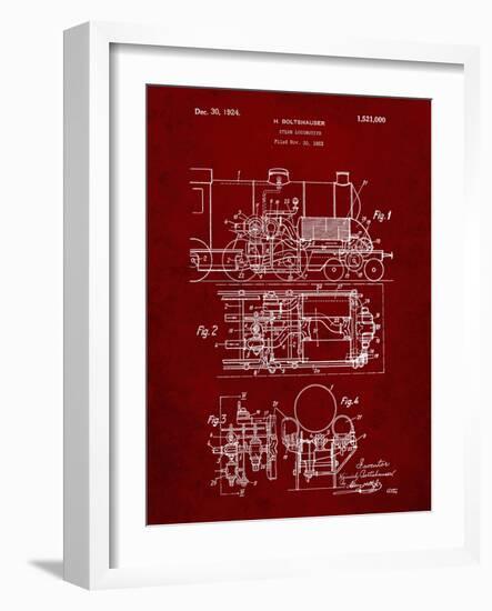 PP516-Burgundy Steam Train Locomotive Patent Poster-Cole Borders-Framed Giclee Print