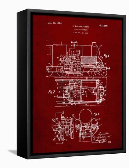 PP516-Burgundy Steam Train Locomotive Patent Poster-Cole Borders-Framed Stretched Canvas