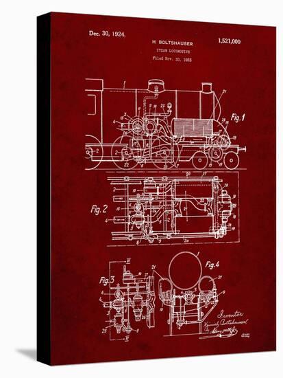 PP516-Burgundy Steam Train Locomotive Patent Poster-Cole Borders-Stretched Canvas