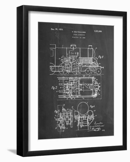 PP516-Chalkboard Steam Train Locomotive Patent Poster-Cole Borders-Framed Giclee Print