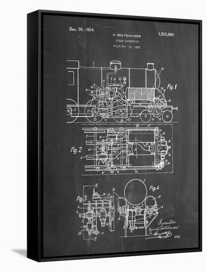 PP516-Chalkboard Steam Train Locomotive Patent Poster-Cole Borders-Framed Stretched Canvas