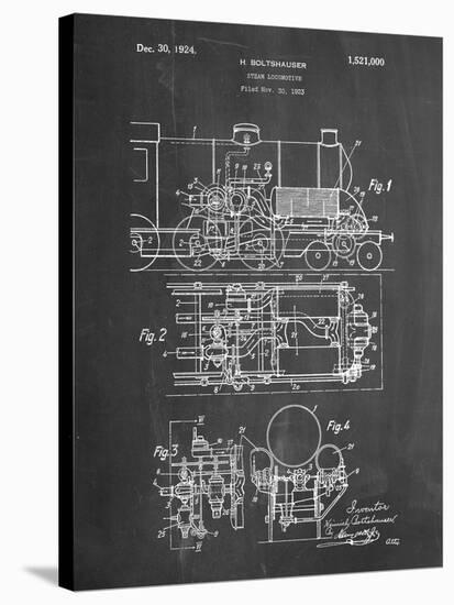 PP516-Chalkboard Steam Train Locomotive Patent Poster-Cole Borders-Stretched Canvas