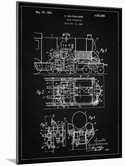 PP516-Vintage Black Steam Train Locomotive Patent Poster-Cole Borders-Mounted Giclee Print
