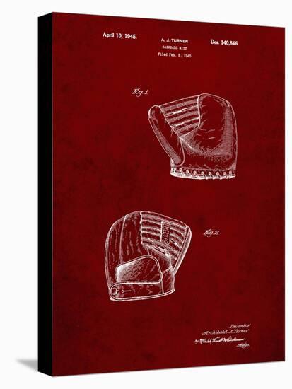 PP538-Burgundy A.J. Turner Baseball Mitt Patent Poster-Cole Borders-Stretched Canvas