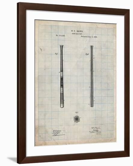 PP539-Antique Grid Parchment Antique Baseball Bat 1885 Patent Poster-Cole Borders-Framed Giclee Print