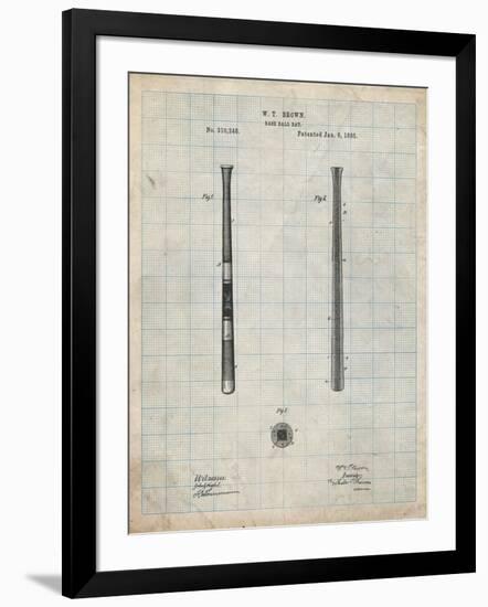 PP539-Antique Grid Parchment Antique Baseball Bat 1885 Patent Poster-Cole Borders-Framed Giclee Print