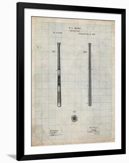 PP539-Antique Grid Parchment Antique Baseball Bat 1885 Patent Poster-Cole Borders-Framed Giclee Print