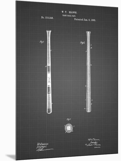 PP539-Black Grid Antique Baseball Bat 1885 Patent Poster-Cole Borders-Mounted Premium Giclee Print