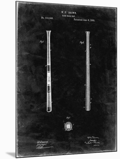 PP539-Black Grunge Antique Baseball Bat 1885 Patent Poster-Cole Borders-Mounted Giclee Print