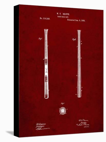 PP539-Burgundy Antique Baseball Bat 1885 Patent Poster-Cole Borders-Stretched Canvas