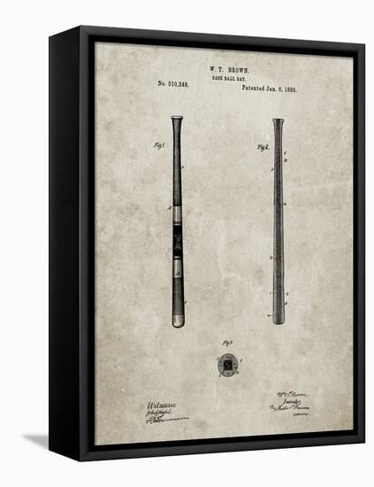 PP539-Sandstone Antique Baseball Bat 1885 Patent Poster-Cole Borders-Framed Stretched Canvas