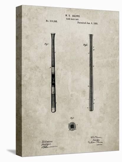 PP539-Sandstone Antique Baseball Bat 1885 Patent Poster-Cole Borders-Stretched Canvas