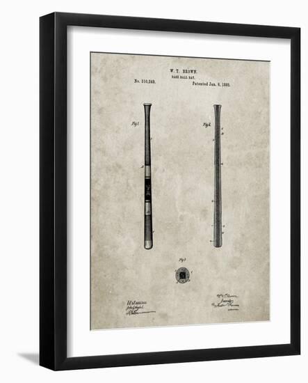 PP539-Sandstone Antique Baseball Bat 1885 Patent Poster-Cole Borders-Framed Giclee Print