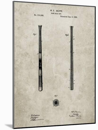 PP539-Sandstone Antique Baseball Bat 1885 Patent Poster-Cole Borders-Mounted Giclee Print