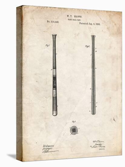 PP539-Vintage Parchment Antique Baseball Bat 1885 Patent Poster-Cole Borders-Stretched Canvas