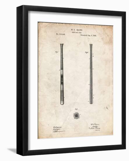 PP539-Vintage Parchment Antique Baseball Bat 1885 Patent Poster-Cole Borders-Framed Giclee Print