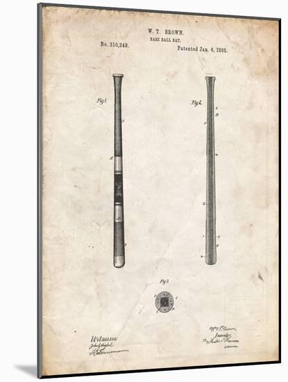PP539-Vintage Parchment Antique Baseball Bat 1885 Patent Poster-Cole Borders-Mounted Giclee Print