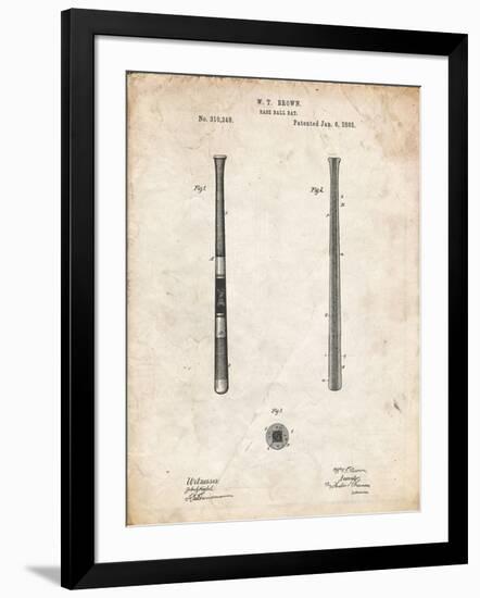 PP539-Vintage Parchment Antique Baseball Bat 1885 Patent Poster-Cole Borders-Framed Giclee Print