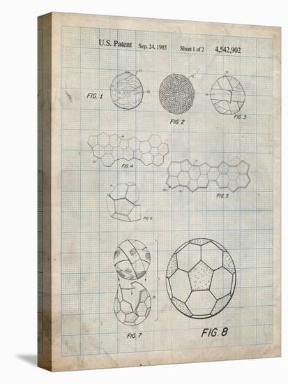 PP54-Antique Grid Parchment Soccer Ball 1985 Patent Poster-Cole Borders-Stretched Canvas
