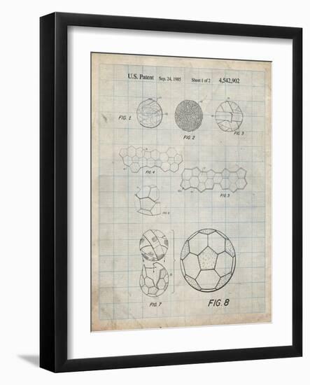 PP54-Antique Grid Parchment Soccer Ball 1985 Patent Poster-Cole Borders-Framed Giclee Print