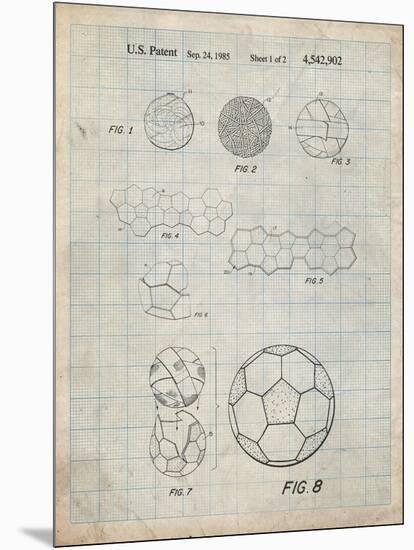 PP54-Antique Grid Parchment Soccer Ball 1985 Patent Poster-Cole Borders-Mounted Giclee Print