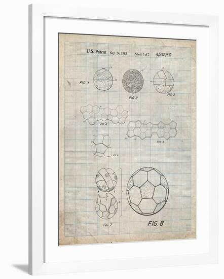 PP54-Antique Grid Parchment Soccer Ball 1985 Patent Poster-Cole Borders-Framed Giclee Print