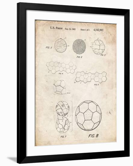 PP54-Vintage Parchment Soccer Ball 1985 Patent Poster-Cole Borders-Framed Giclee Print