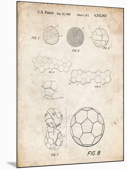 PP54-Vintage Parchment Soccer Ball 1985 Patent Poster-Cole Borders-Mounted Giclee Print