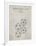 PP587-Antique Grid Parchment Soccer Ball 4 Image Patent Poster-Cole Borders-Framed Giclee Print