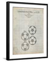 PP587-Antique Grid Parchment Soccer Ball 4 Image Patent Poster-Cole Borders-Framed Giclee Print