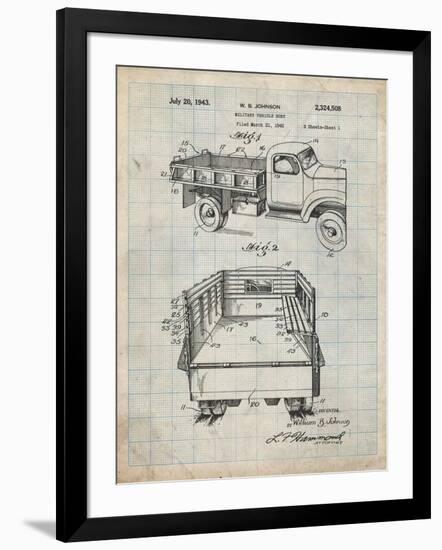 PP59-Antique Grid Parchment Army Troops Transport Truck Patent Poster-Cole Borders-Framed Giclee Print