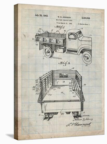 PP59-Antique Grid Parchment Army Troops Transport Truck Patent Poster-Cole Borders-Stretched Canvas