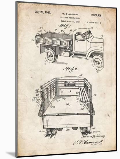 PP59-Vintage Parchment Army Troops Transport Truck Patent Poster-Cole Borders-Mounted Giclee Print