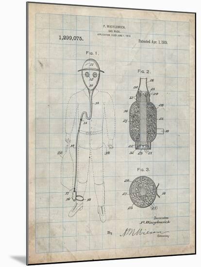 PP607-Antique Grid Parchment Gas Mask 1918 Patent Poster-Cole Borders-Mounted Giclee Print