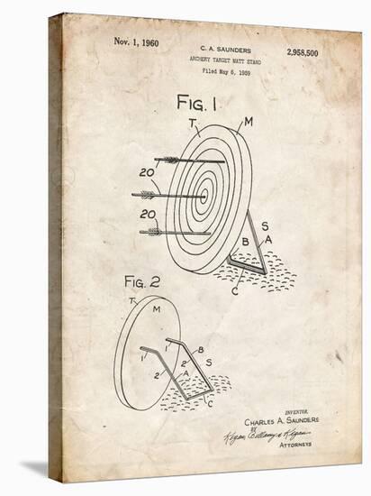 PP613-Vintage Parchment Archery Target and Stand Patent Poster-Cole Borders-Stretched Canvas